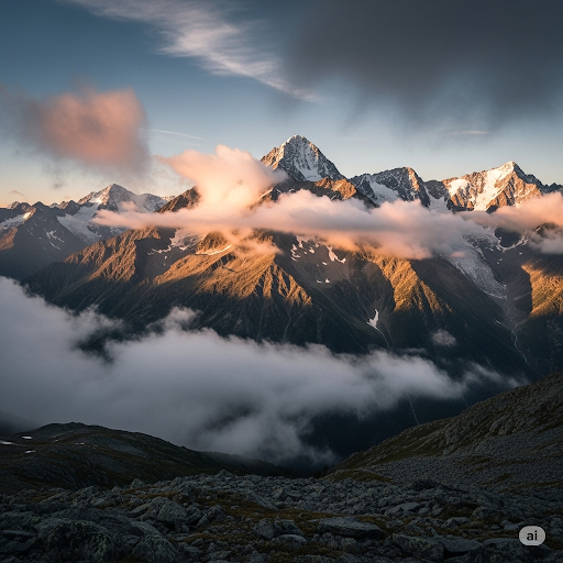 Mountain with floating clouds